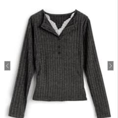 GRL レースドッキングヘンリーネック表起毛リブトップス[th063]チャコールのサムネイル