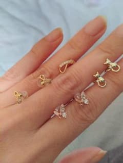 Set of 4: 3 small earrings (butterfly, cat, etc.) and 1 ear cuff.