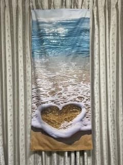 滝汗に！　【ハンドメイド・未使用】　ホットヨガマットタオル　海辺　ハートの波