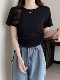 サイドドローストリング 半袖Tシャツ ブラックのサムネイル