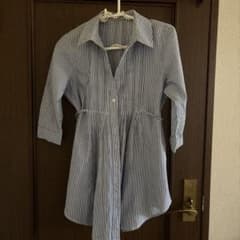 ストライプ柄 七分袖シャツ ブラウス ウエストリボンのサムネイル
