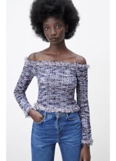ZARA オフショルツイードトップスのサムネイル