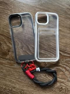 iPhone15 클리어 케이스 카드 넣어 블랙 화이트 프레임 레드 블랙 스트랩