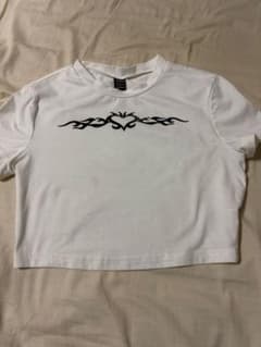 SHEIN トライバル柄 半袖 クロップドTシャツ ホワイト Sのサムネイル