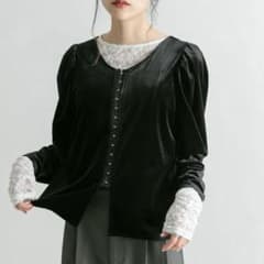 【美品】パフスリーブ2WAYベロアトップス　ブラウン　FREE SIZEのサムネイル