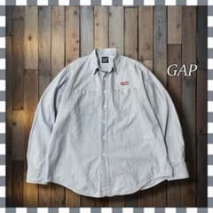 90's GAP ギャップ 刺繍ヒッコリーストライプ 長袖ワークシャツ XL