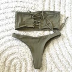 WANDERLUST セパレート水着 カーキ レースアップ ブラジリアンビキニ