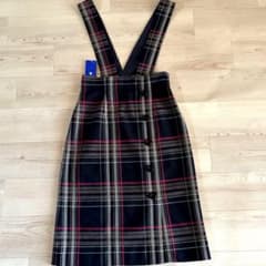 ピンクラインチェックの膝丈サスペンダースカート★ブルーレーベルクレストブリッジのサムネイル