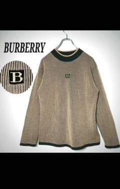 BURBERRY 上質 カシミヤ混 Bロゴ モックネック 伸縮 リブ ニットのサムネイル
