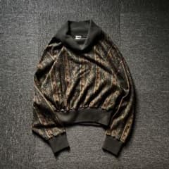 90's vintage ストライプ 総柄 ニット レトロ ボトルネック 短丈