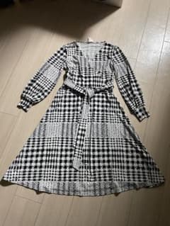 千鳥格子柄 Vネック 長袖ワンピースのサムネイル