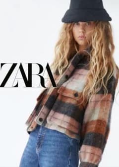 ZARA クロップド丈チェック柄シャツジャケット M made in モロッコのサムネイル