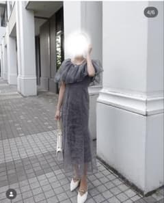 Leja オフショルダー リーフ刺繍ドレス グレー※実物写真ありのサムネイル