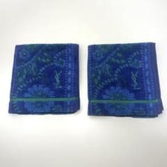 YSL 이브산 로랑 타월 2장조 35×36 플라워 무늬 자수 감색/파랑