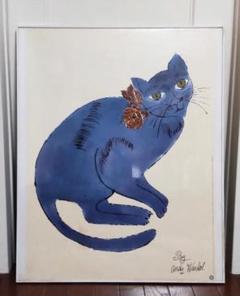 希少・絶版／限定版 アンディ・ウォーホル 猫 青 リトグラフ