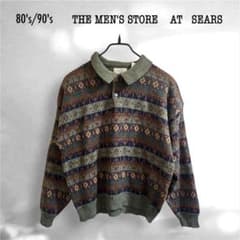 SEARS シアーズ 総柄 ニットポロ セーター L 80s/90s 幾何学柄
