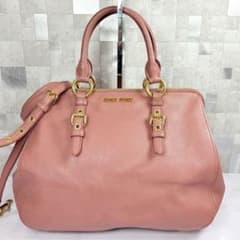 ミュウミュウ MIU MIU 2way ハンドバッグ レザー マドラス ピンク