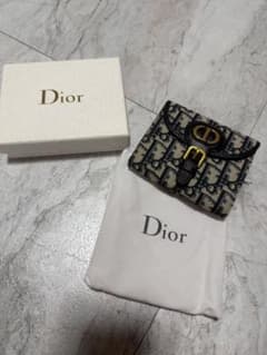 Rio Dior モノグラム 三つ折り財布 ネイビー/ベージュ Christian Dior クリスチャンディオール サドル ロータスウォレット 三