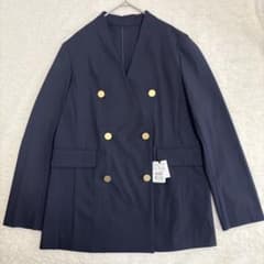 新品 FENNELフェンネル ノーカラーダブルジャケット 紺ブレ 金ボタン