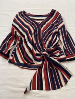 ZARA トリコロールカラー　ストライプブラウス　ラグランスリーブのサムネイル