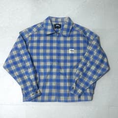 stussy 青 チェック柄 ジップ ワークジャケット - メルカリ
