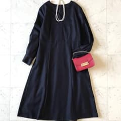 極美品♪23区 ウールキーネックロングワンピース 40 ネイビー紺 長袖 フレア 極美品♪23区 ウールキーネックロングワンピース 40 ネイビー紺 長袖