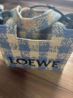 今日のみ早い者勝LOEWE かごバッグ チェック柄 ブルー