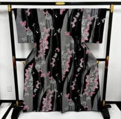 浴衣 夏物 本染浴衣 両面染 コーマ 裄65.5 蝶々 着物 木綿 A-1247