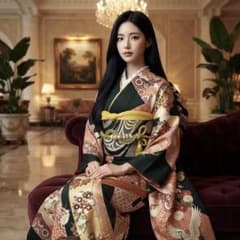 振袖フルセット(7点)・古典柄・金彩・正絹・鈴乃屋 ・束ね熨斗 ・鶴