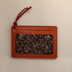 レザー パスケース 定期入れ オレンジ ストラップ付きのサムネイル