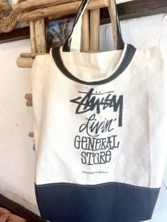Stussy トートバッグ アイボリー/ネイビー 希少 廃盤品 - メルカリ
