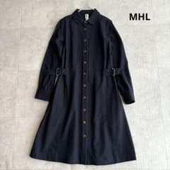 美品✨MHL ウールコットンツイル シャツワンピース ネイビー Ⅰ 美品✨MHL 丸襟 ウール シャツワンピース フランネル ネイビー Ⅰ