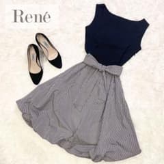 美品 René ルネ ドッキングワンピース バルーン リボン ギンガムチェック 美品 René ルネ ドッキングワンピース バルーン リボン ギンガム