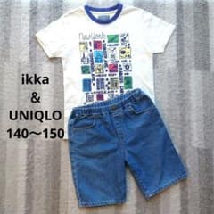 【2点セット】ikka150＆ユニクロ140 デニムハーフパンツ 夏物コーデ売りのサムネイル