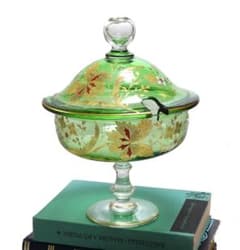 オールド・バカラ 美術館級 大型金彩エナメル彩蓋付き コンポート 緑色硝子 蓋物 オールド・バカラ 美術館級 大型金彩エナメル彩蓋付き コンポート 緑色