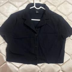 SHEIN 半袖 クロップド丈 シャツ ブラック L