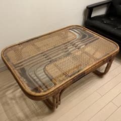 籐家具 ラタン ガラステーブル センターテーブル ローテーブル 昭和