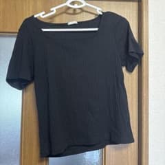 GU リブ スクエアネック 半袖 カットソー ブラックのサムネイル