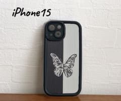 iPhone15 케이스 블랙 화이트 나비 시크