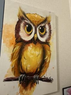 フクロウ アクリル画 絵画 アートのサムネイル
