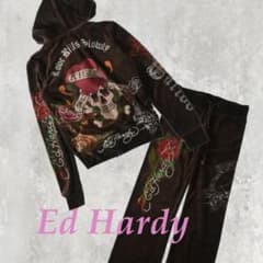 エドハーディー ed hardy セットアップ ベロア Ed Hardy エドハーディー ベロア セットアップ ブラウン ジャージ 茶
