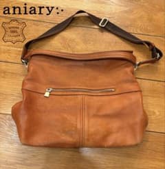 aniary アニアリ 本革レザー 2wayショルダーバッグ ダークオレンジ 