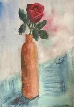 水彩画 バラと花瓶 静物画 アート - メルカリ