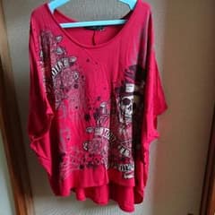 大きいサイズ 赤スカルドルマンTシャツのサムネイル