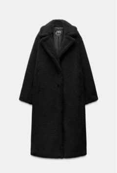 ZARA ロング丈ボアコート S ブラックのサムネイル
