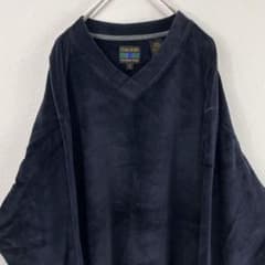 USA古着 colours ベロア調 Vネック ロンT ネイビーのサムネイル