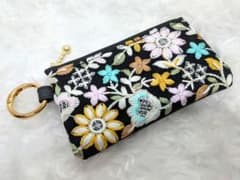 キーケース コインケース インド刺繍リボン×合皮 マルチポーチ