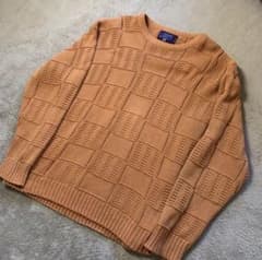 古着　オレンジ チェックニットセーターのサムネイル