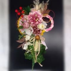 しめ縄リース、しめ縄飾り くすみピンクダリア - メルカリ