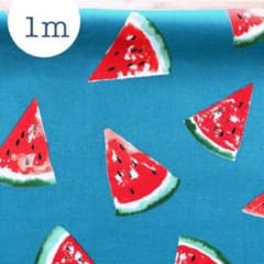 354. オックス生地 思わず手が出るカットスイカ 孔雀青 1mのサムネイル